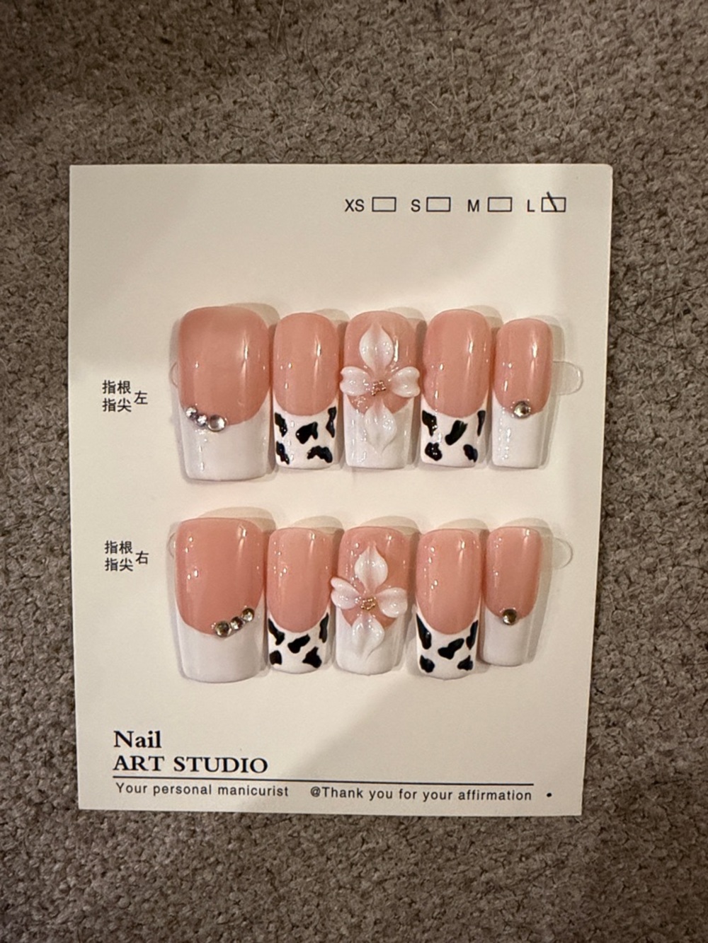 Pink & White Floral Cow Print handmade acrylic Press-On Nails